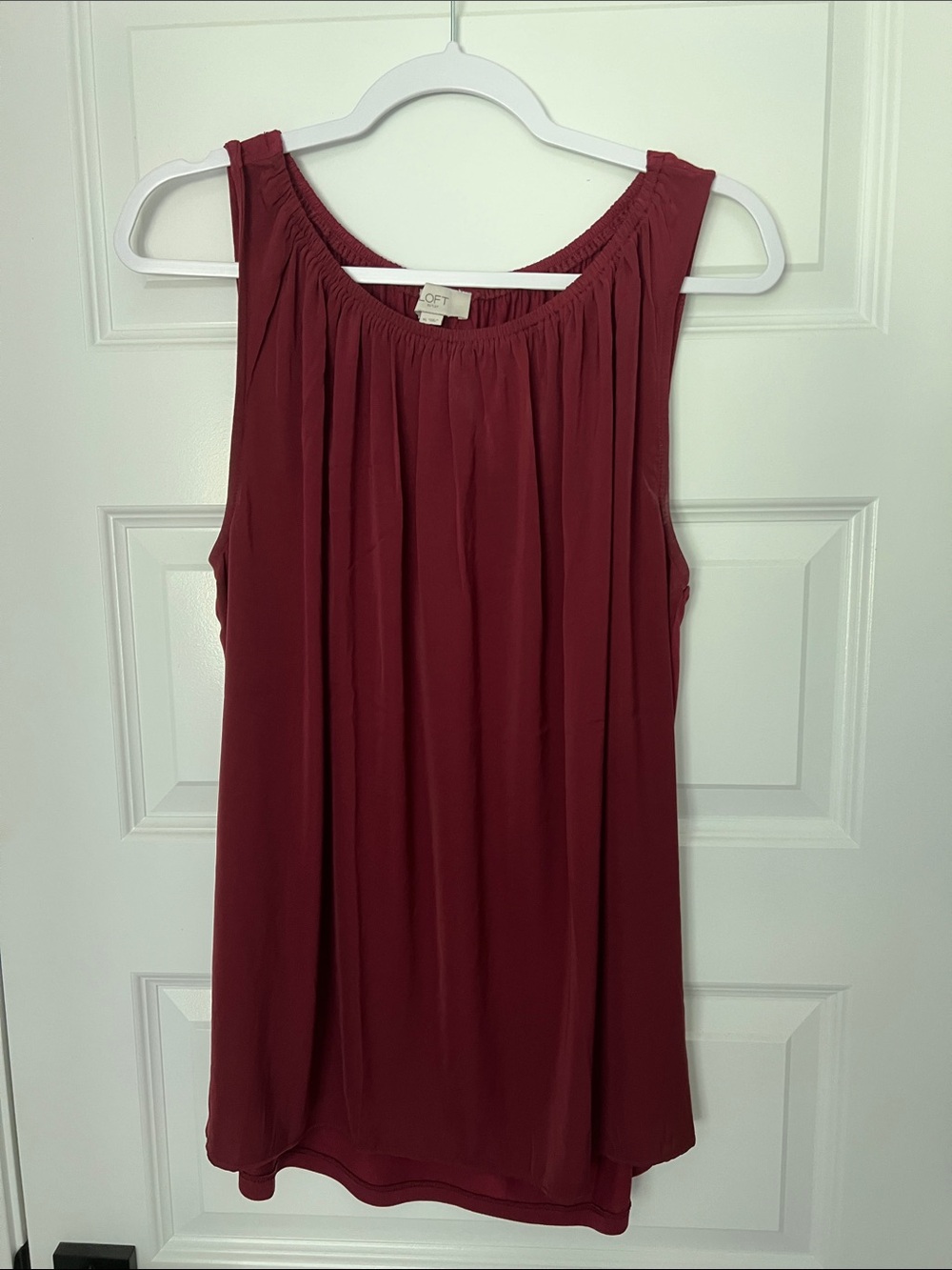 LOFT Sleeveless Gathered Neck Tank - Burgundy Shimmery